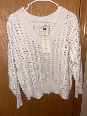 Target Cream Open-Knit V-Neck Sweater